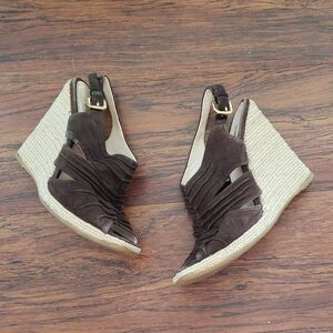 Prada Brown Suede Wedge Sandals Size 37.5